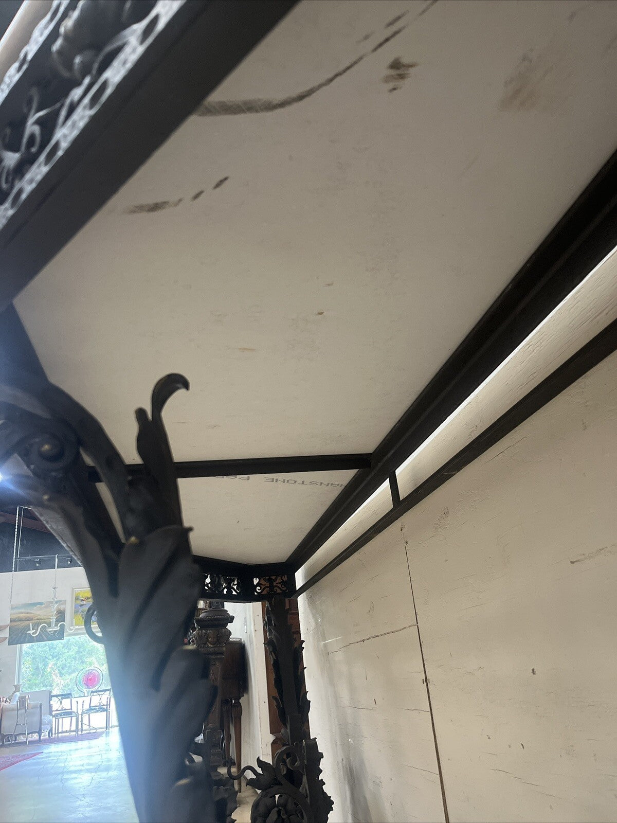 ANTIQUE ITALIAN VENETIAN WROUGHT IRON CONSOLE SIDEBOARD W/ WHITE QUARTZ TOP 105”