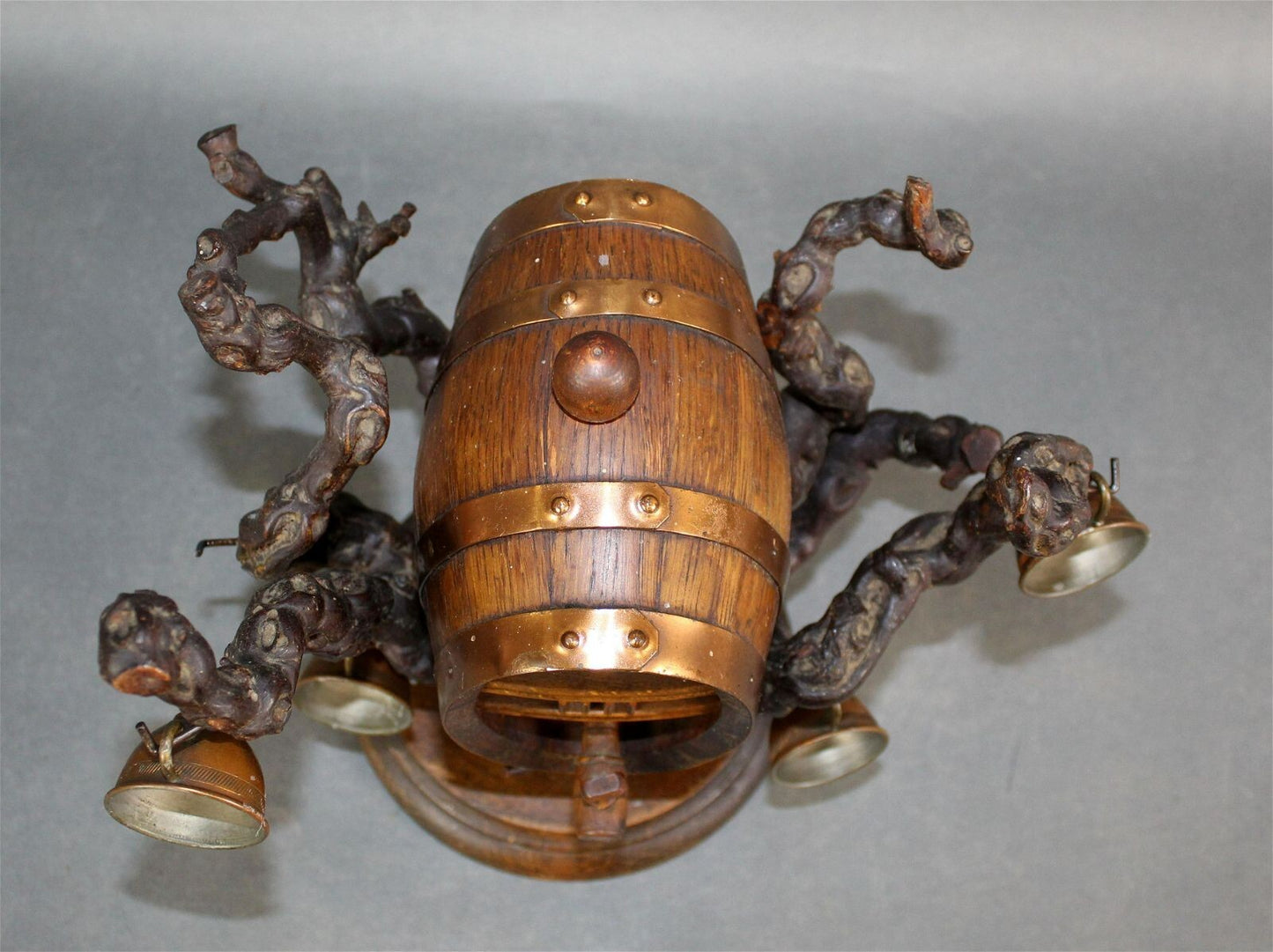 Antique Miniature Whiskey Barrel Live Root and Copper Cups Black Forrest