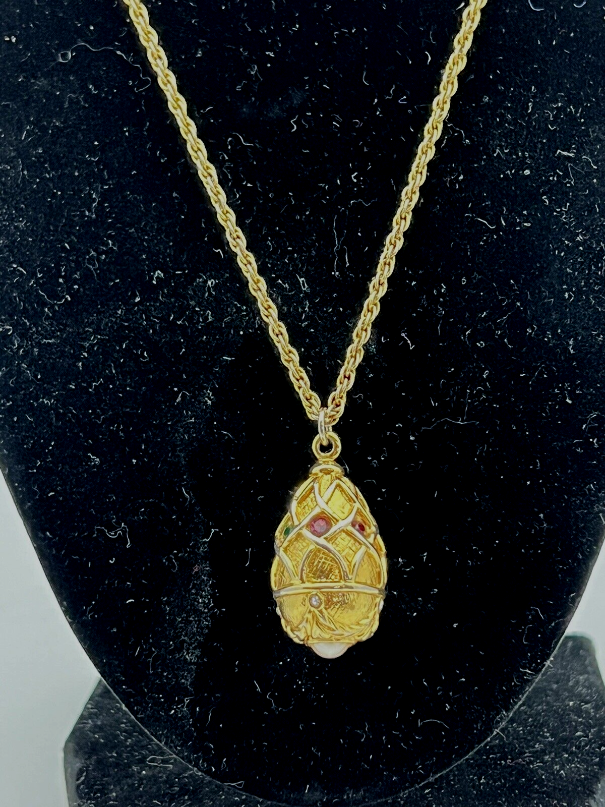 RARE Vtg Joan Rivers Classic Gold-Plated, Blue & Pearl Faberge Egg 32” Necklace