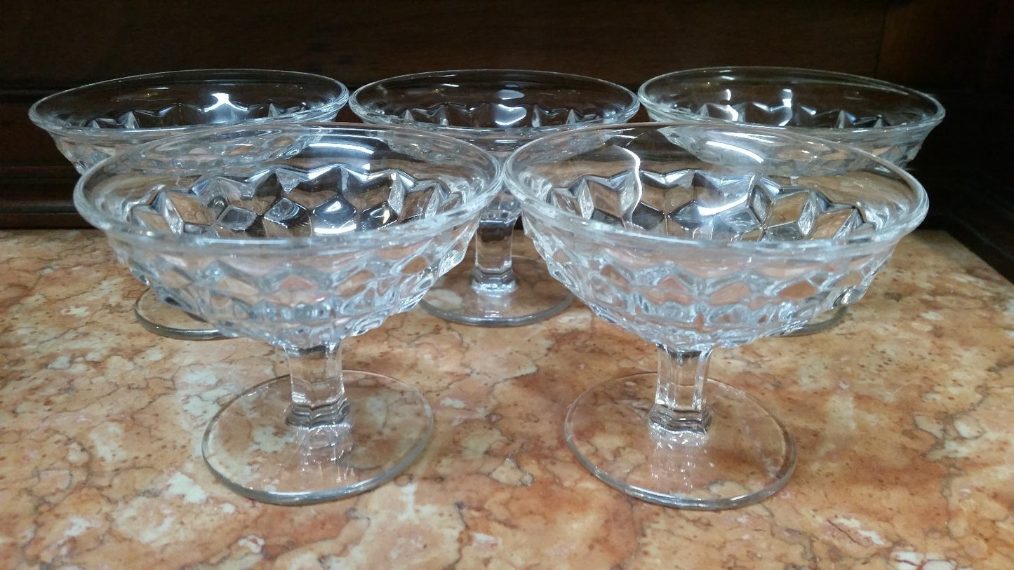 Set of 5 Fostoria American Crystal Pr Low Sherbets  5 oz Glasses H 3 1/2"