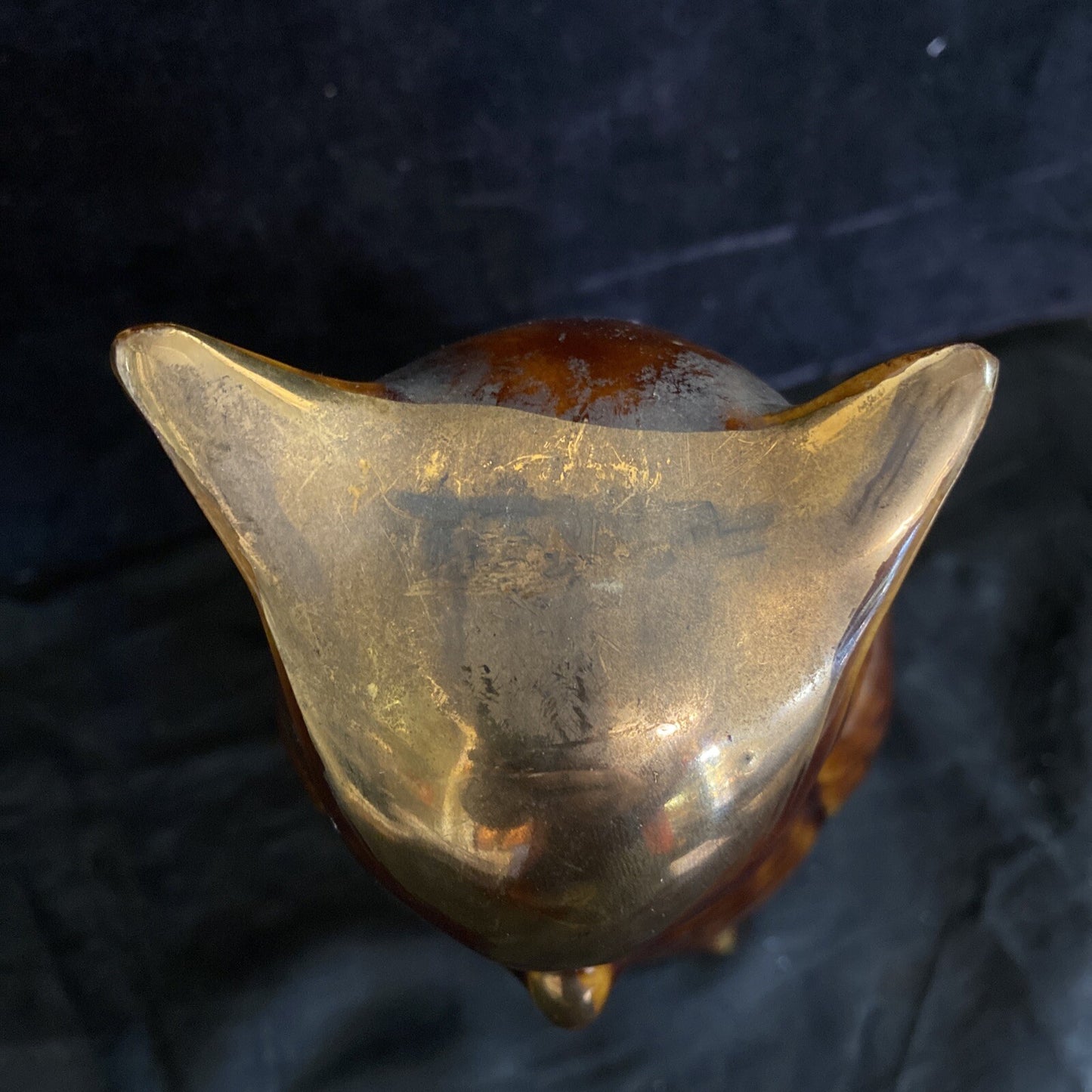 VTG Ceramic Brown & Gold Tone Owl Planter