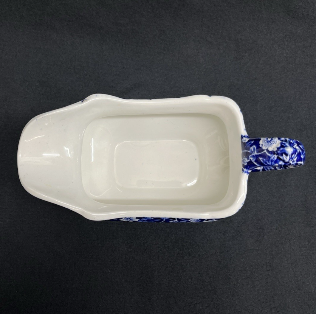 Blue Calico Crownford Staffordshire China Gravy Boat 7"