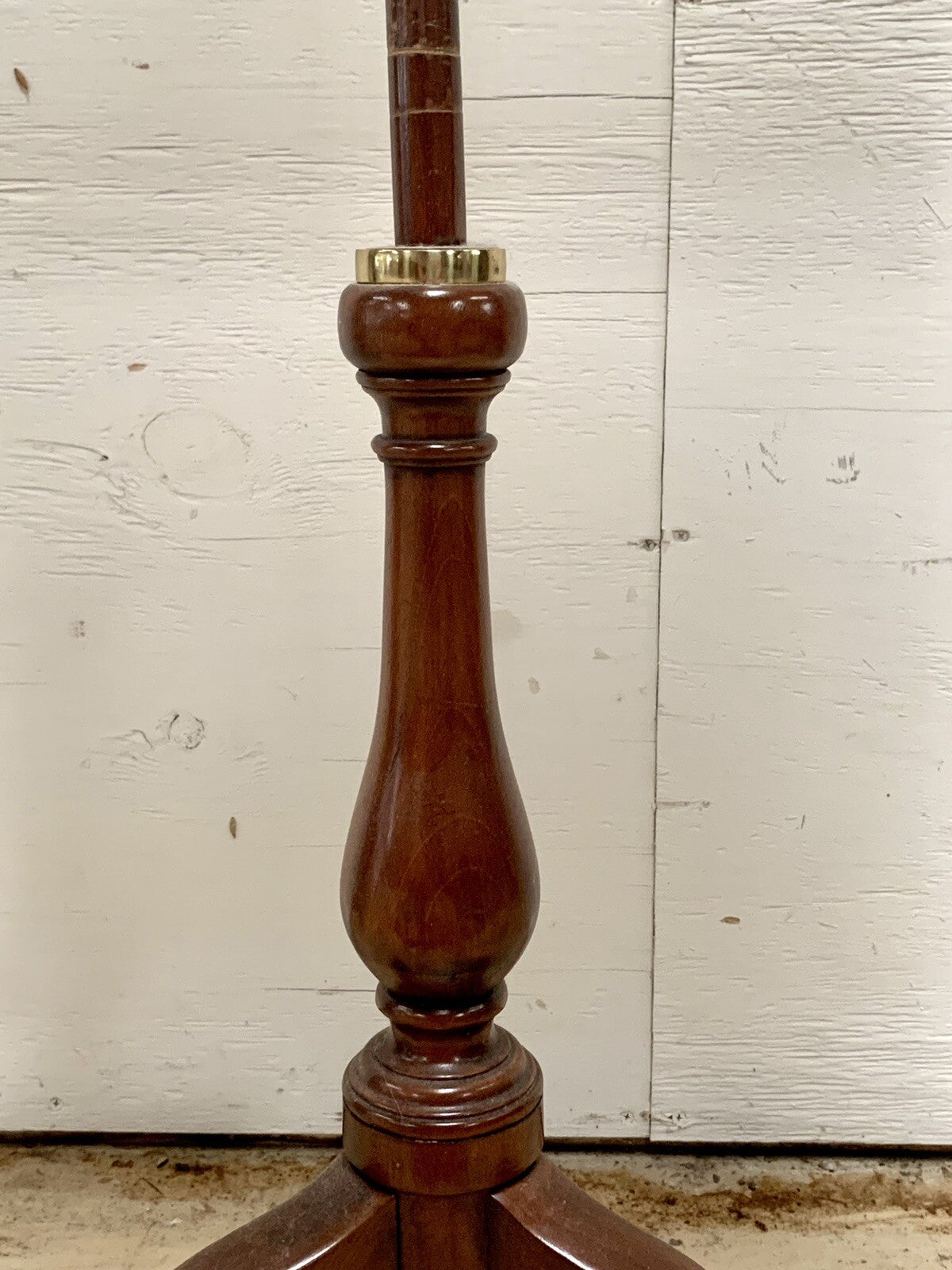 Antique Cherry Victorian Fire Pole Screen Stand w Tapestry