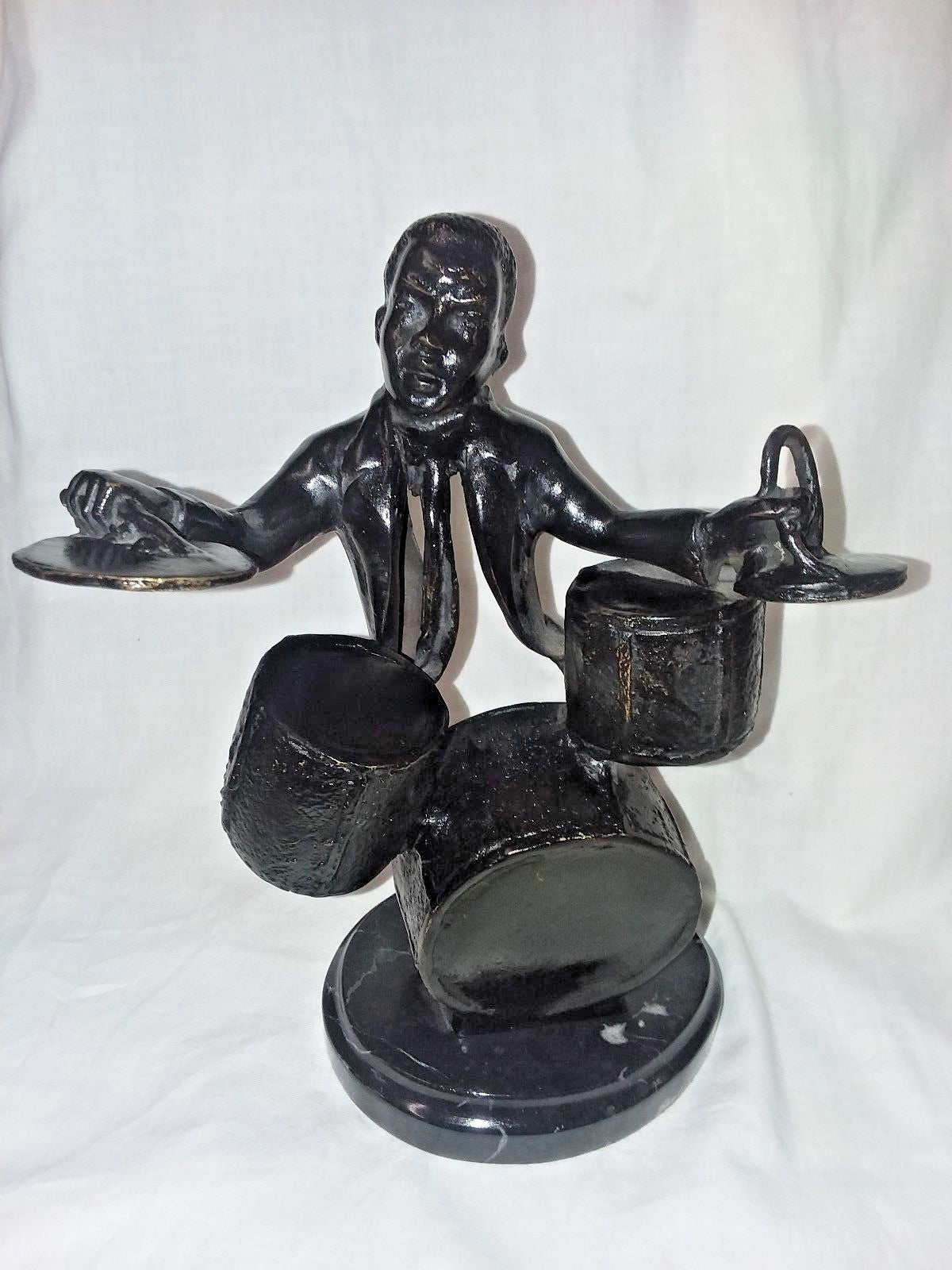 Pair African American Jazz Player Musician Bronze on Marble Base