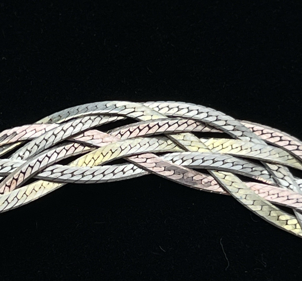Italian FAS Sterling Silver 3-Tone Braided Herringbone Necklace & Bracelet 20 g