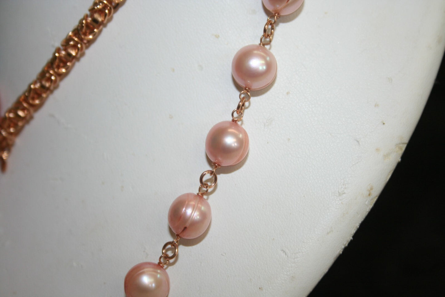 HONORA Bronze ITALY Baroque Pink Pearl 36" NECKLACE w/Byzantine Chain