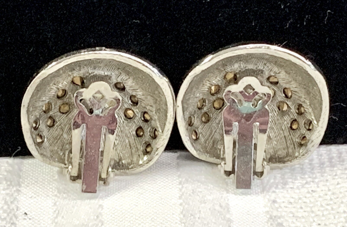 P&M Paris Vintage Silver & Rhinestone Clip  Earrings