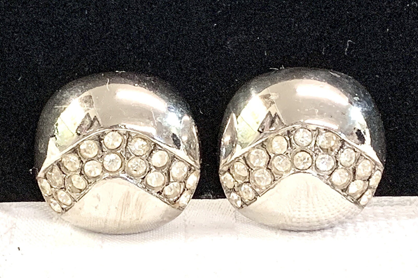P&M Paris Vintage Silver & Rhinestone Clip  Earrings