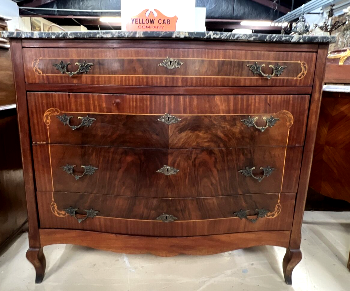 Antique Italian Inlaid Commode Chest of drawers Marble Top