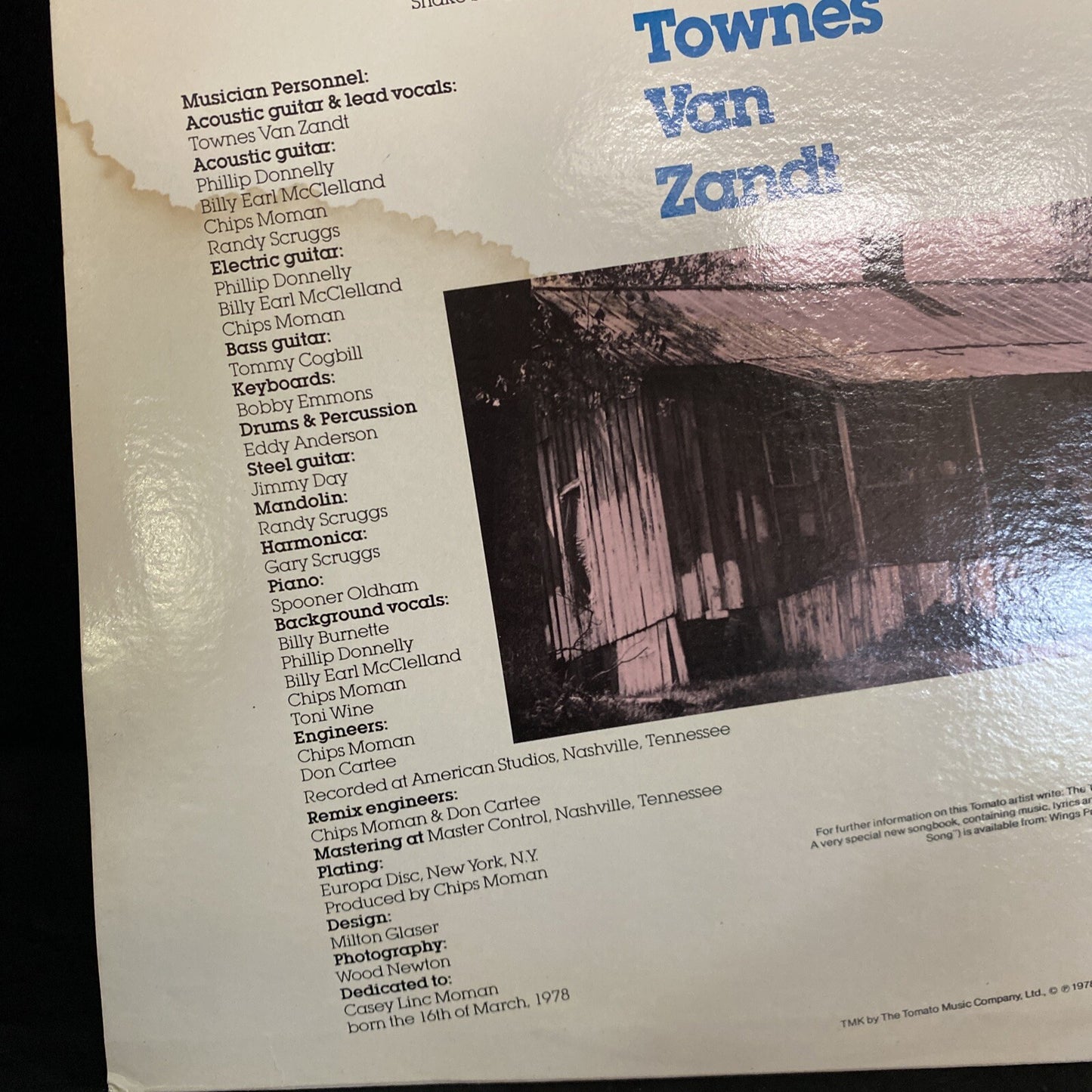 RARE PROMO VG/EX TOWNES VAN ZANDT Flyin' Shoes TOMATO LP TOM-7017