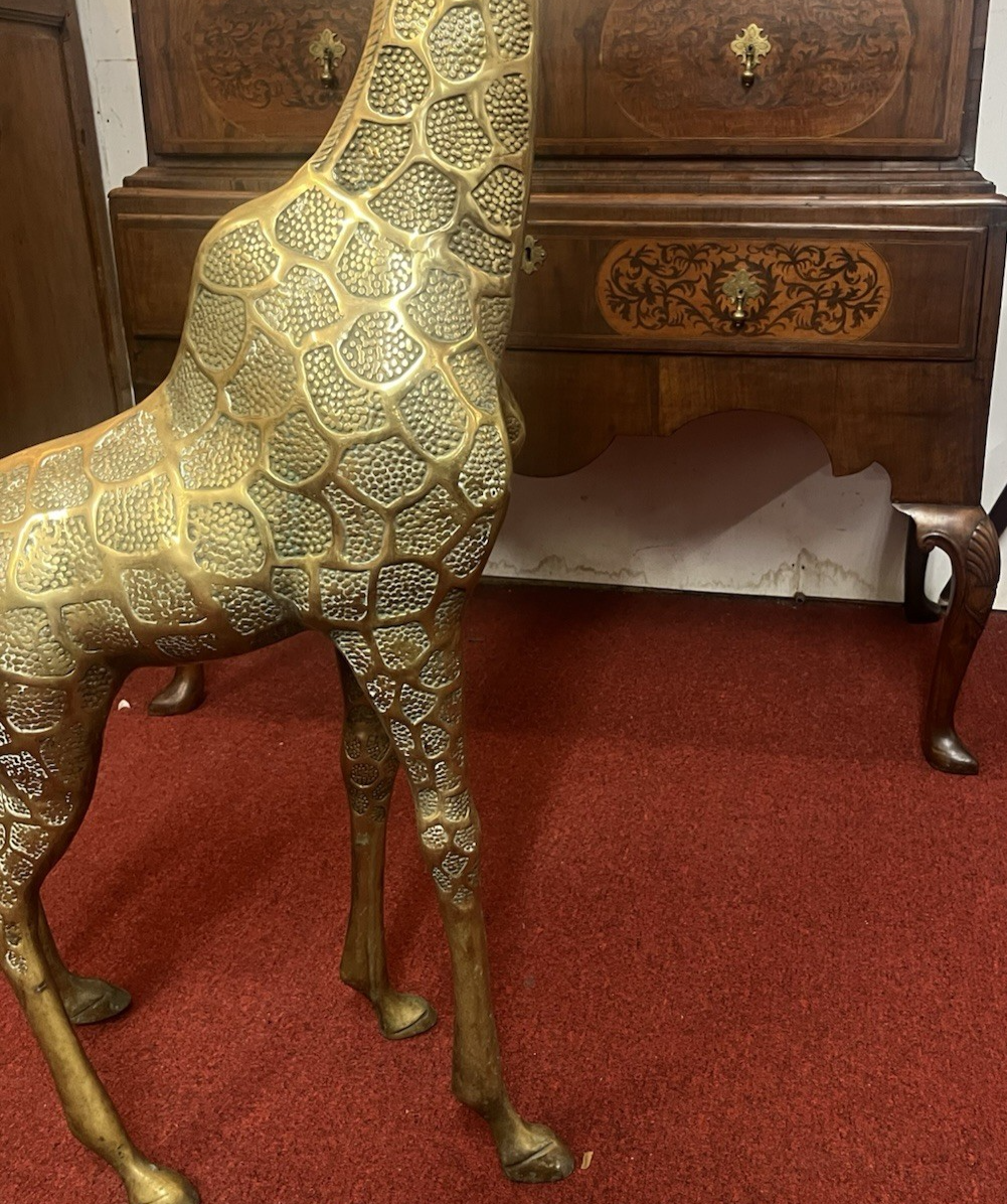 Mid Century Textured Polished Brass Giraffe Sculpture/Statue 49.5"