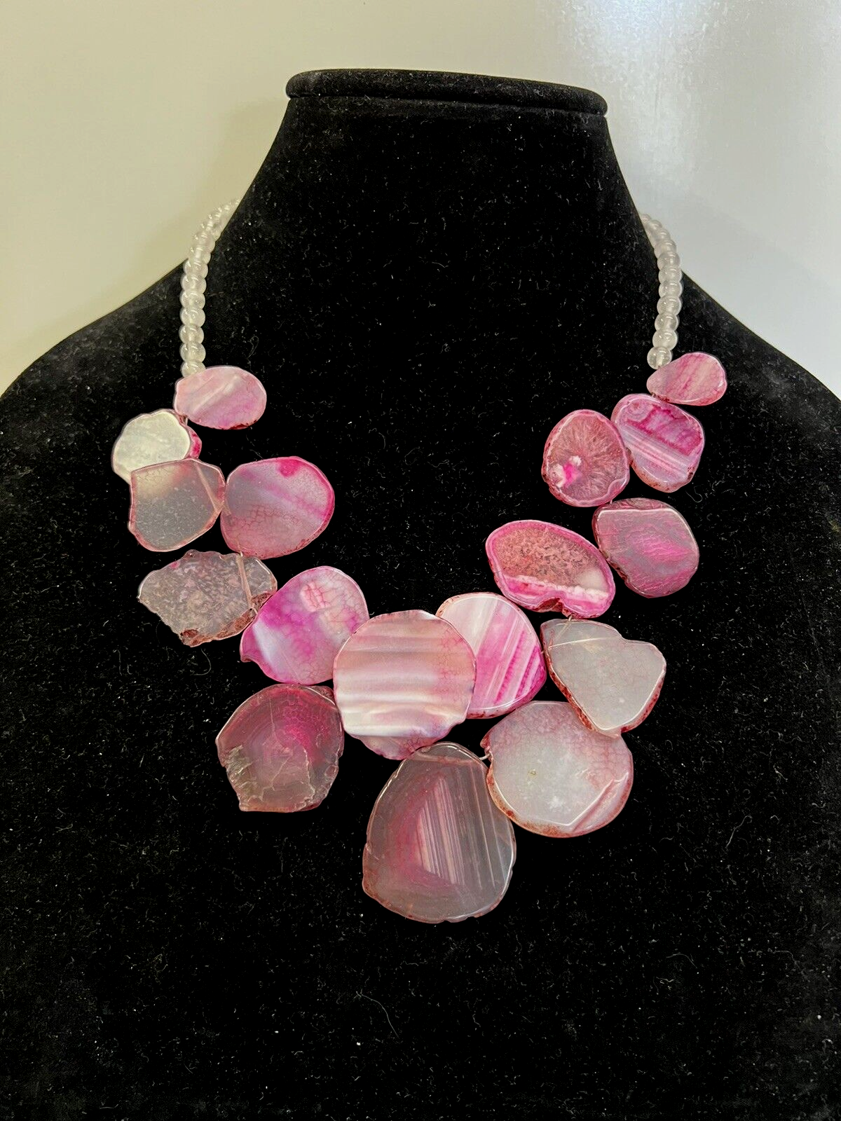 Barse Sterling Silver 925 Pink Sliced 17 Agate Slab  Necklace