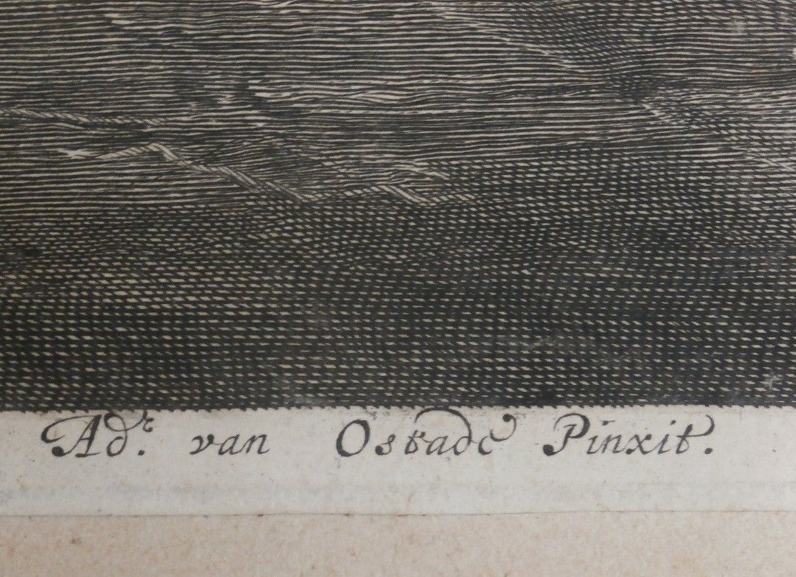 17th C. Nicolas Visscher Engraving / Etching - Villagers by the Grand Fireplace