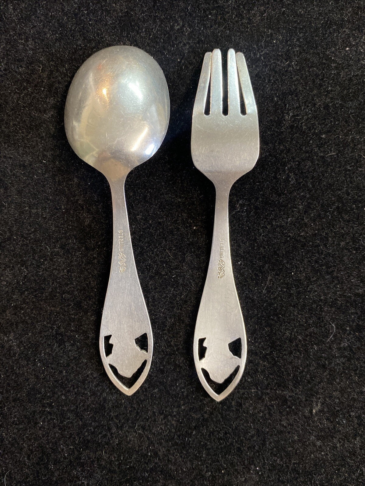 Pair of Baker Manchester Mfg. Co. 4 1/4" USA Baby Spoon & Fork 28.9g