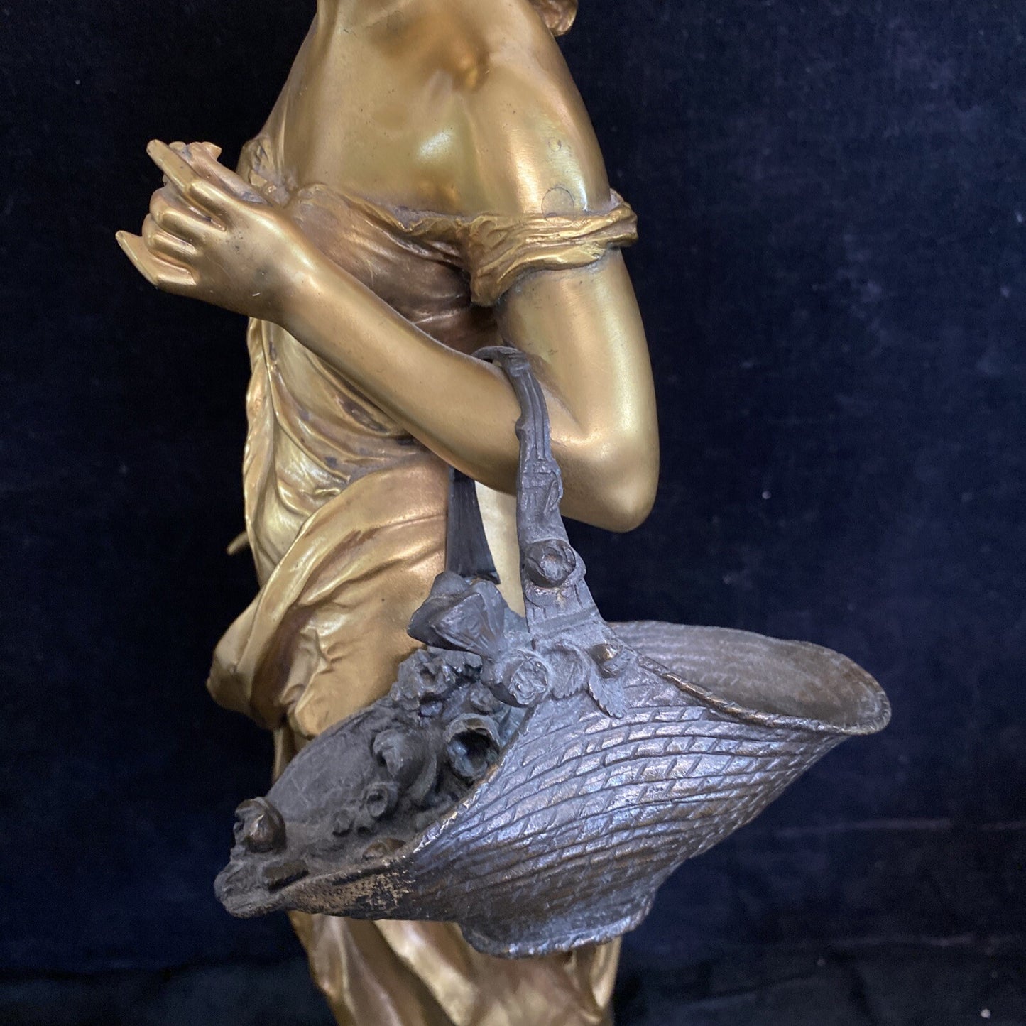 Rose De Mai Gilt Bronze Statue Rose of May Merchant Woman 20 1/4" MH