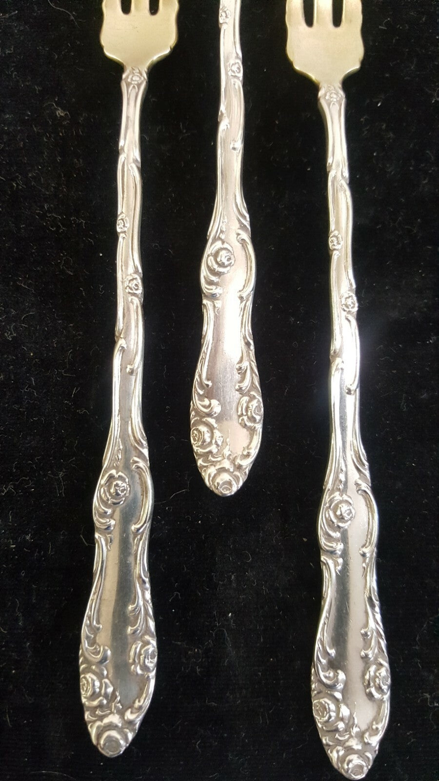 3 Towle Sterling Silver Old English Pattern Cocktail Seafood Fork NM Barbed Tine