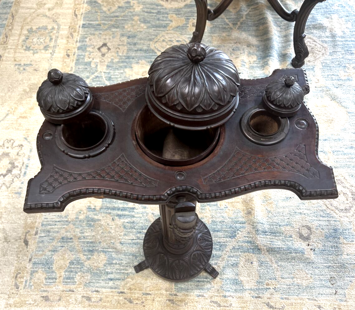 Antique German Carved Swivel Smoking Stand Black Forest Style Pipe Cigar Tobacco