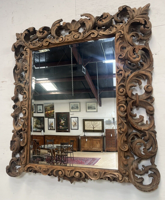 ORNATE BAROQUE STYLE SCROLLED FOLIATE CARVED MIRROR, 46"H