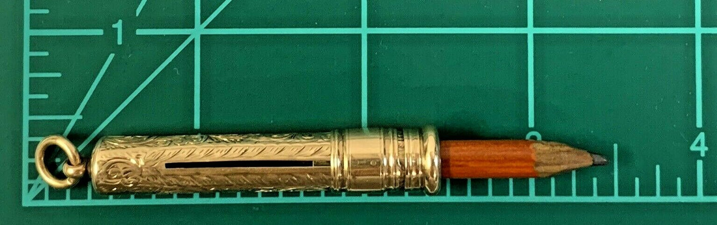Antique 9 Kt Gold Pencil Holder w Pencil 1910's Edwardian w Bale for Necklace