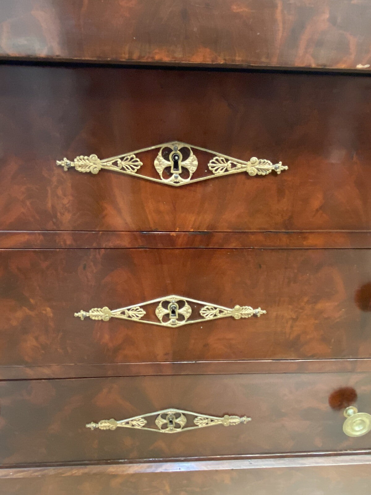 Antique Burled Walnut Mid-19th Century Empire and Marble Top Chest Commode