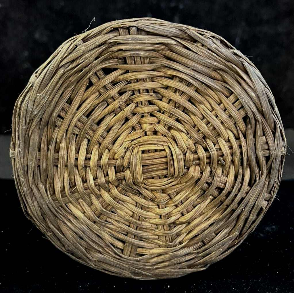 French Glass Woven Wicker Demijohn Bottle Rustic Farmhouse  Wickerware Antique