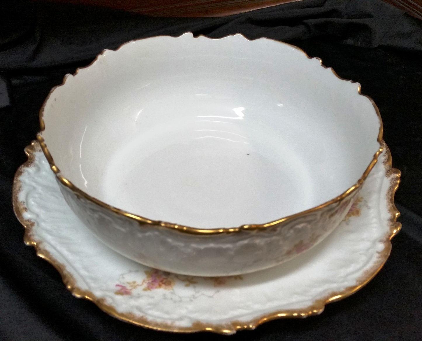Antique Limoges Elite Serving Salad Pudding Bowl w Under plate 11.5" Rd Platter