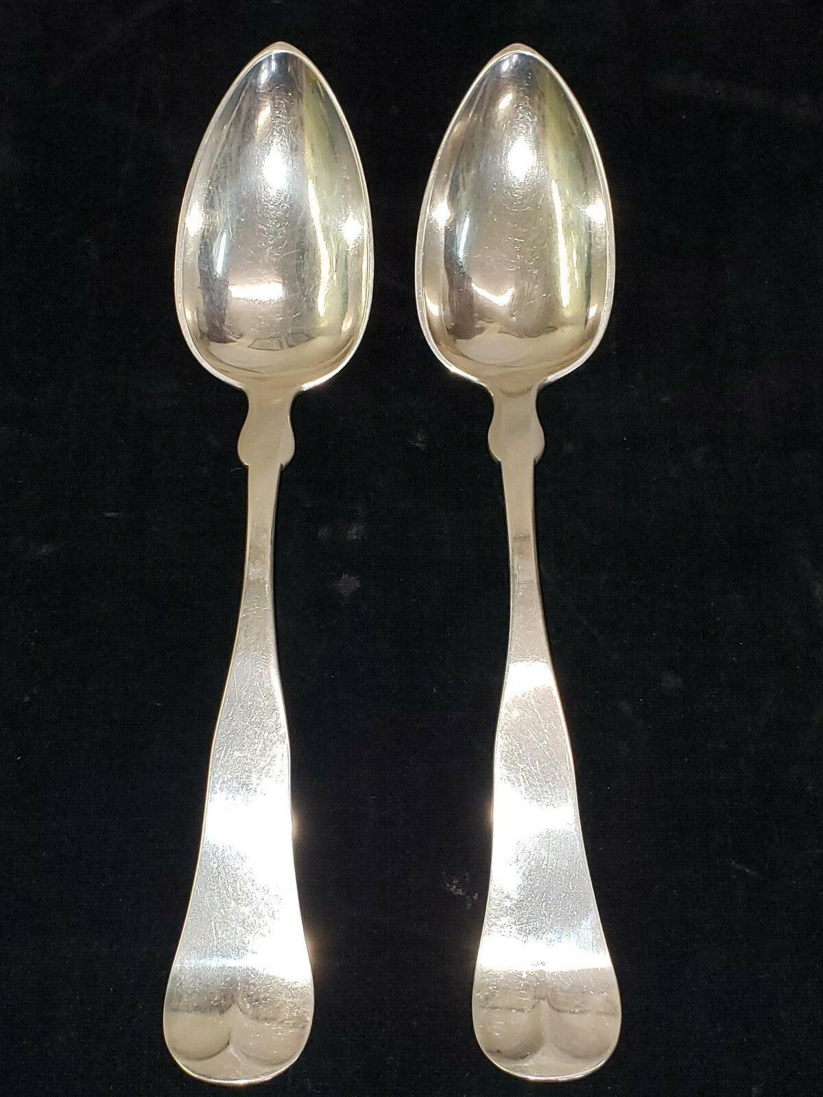 Coin Silver Pear & Bacall of Boston, MA 1850 PR TABLESPOONS "Cutler" Mono 7 5/8"