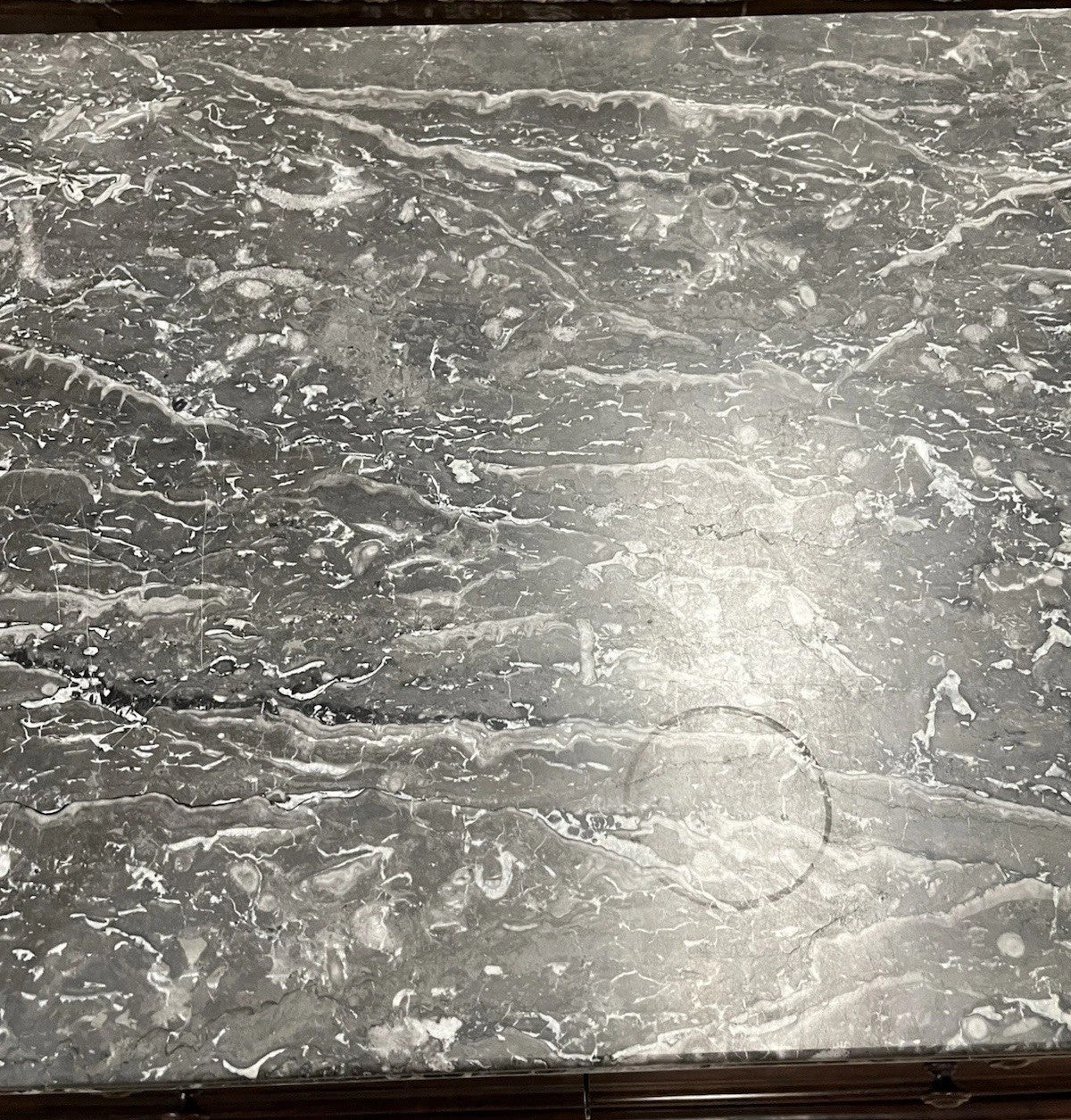 ANTIQUE FRENCH LOUIS PHILIPPE MARBLE-TOP BURLED MAHOGANY CHEST COMMODE