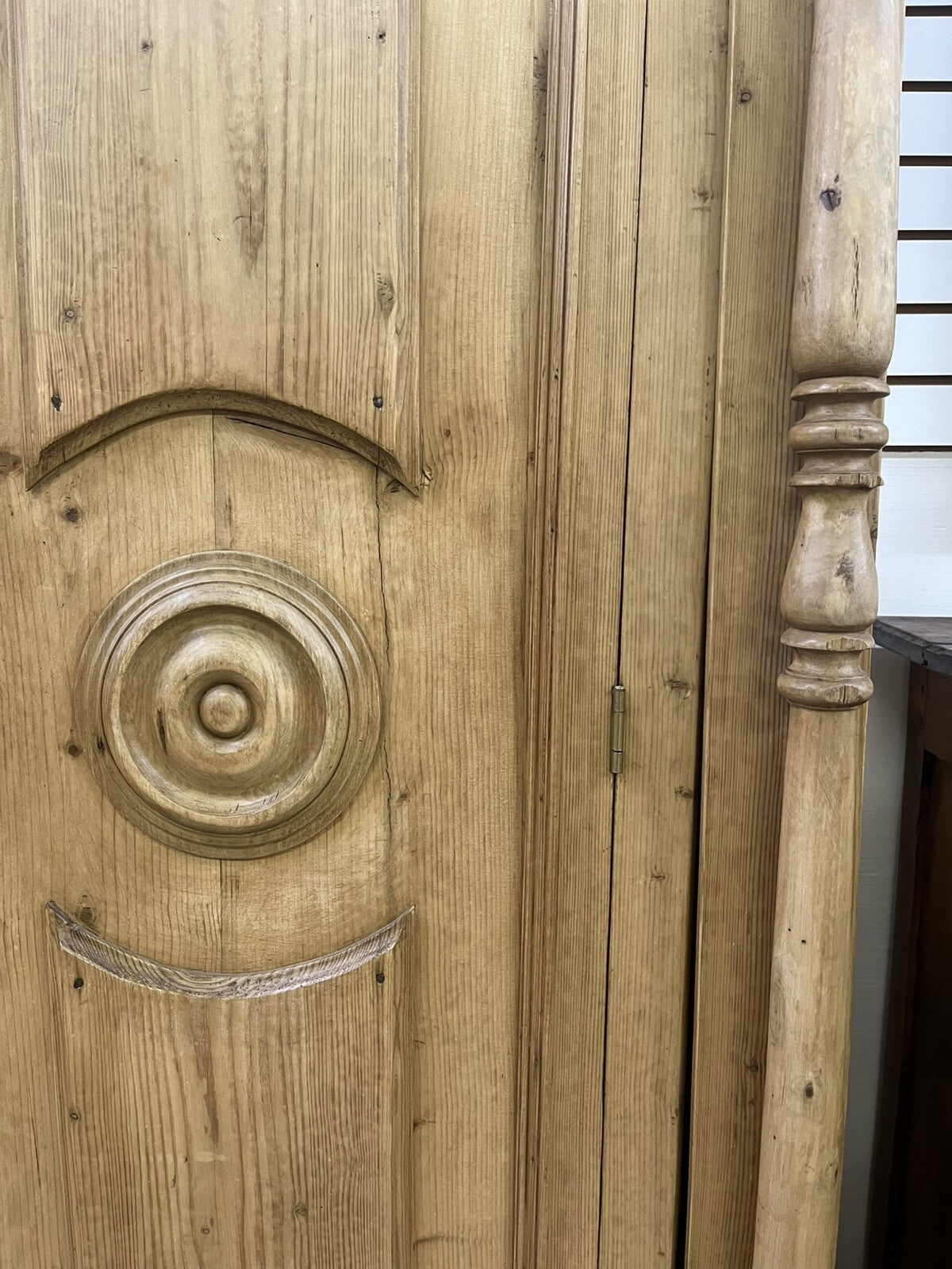 BLEACHED PINE CARVED PINE ARMOIRE CONVERTED BAR WINE LIQUOR CABINET 78" HIGH