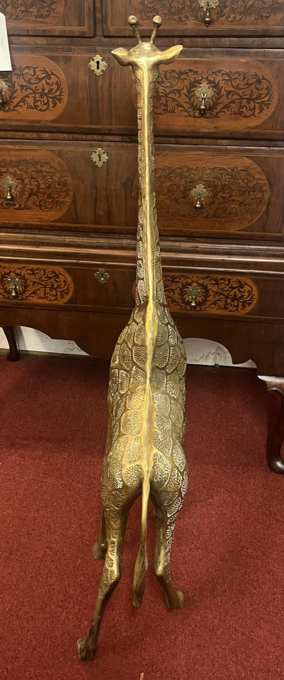 Mid Century Textured Polished Brass Giraffe Sculpture/Statue 49.5"