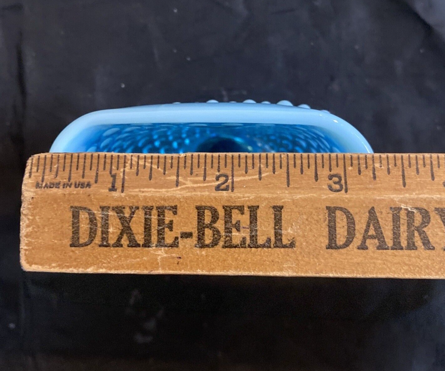 FENTON BLUE OPALESCENT HOBNAIL GLASS MINI FOOTED FAN VASE - CIRCA 1940 EXCELLENT