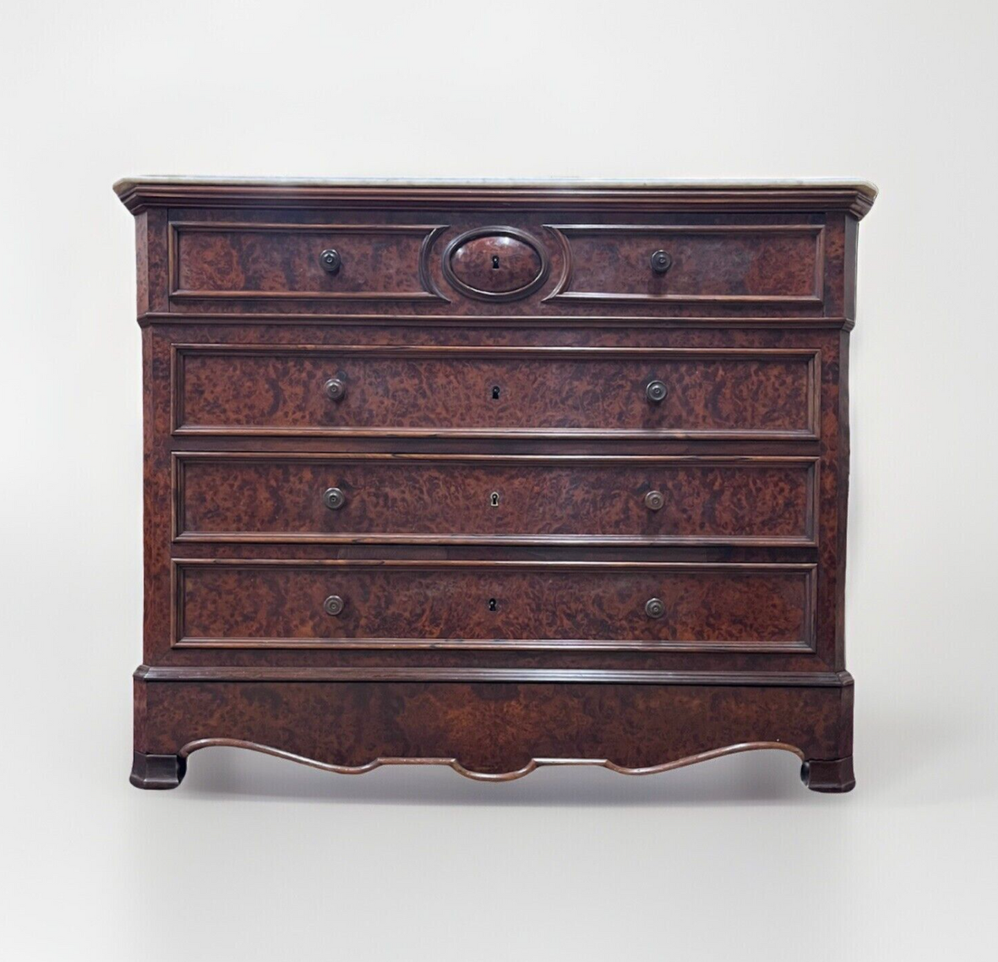 Antique French Louis Philippe White Marble Top Drop Front Secretary Chest Desk