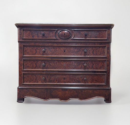 Antique French Louis Philippe White Marble Top Drop Front Secretary Chest Desk