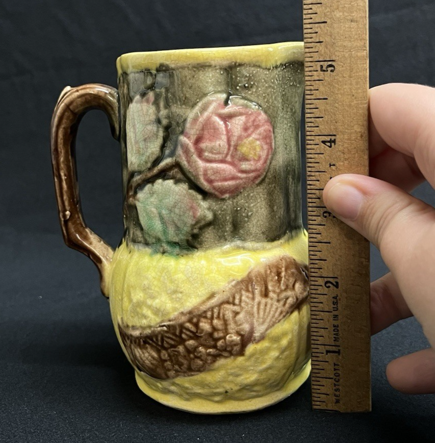 Vintage Majolica Earthenware Wild Rose Small Pitcher  5.5"