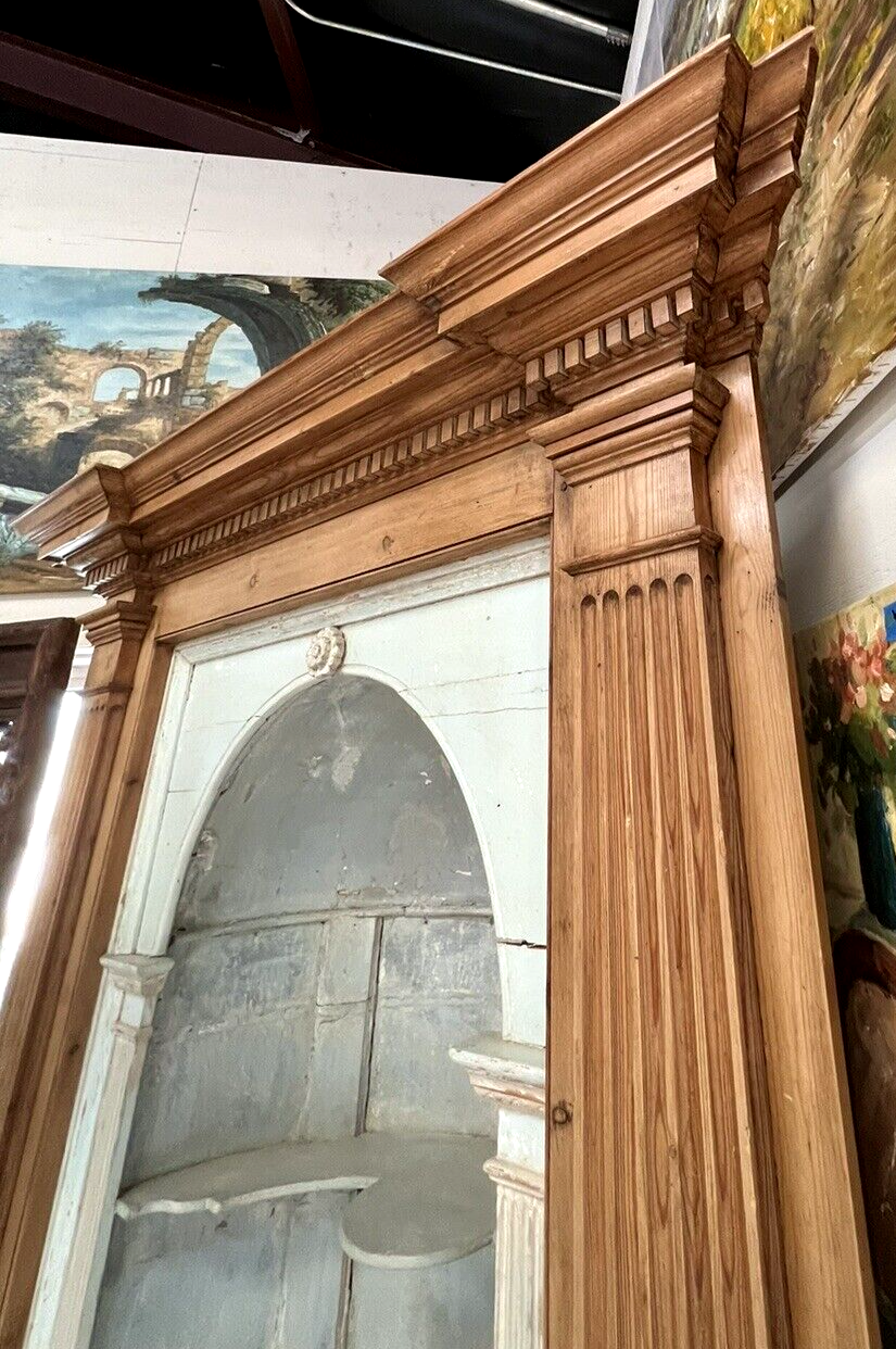 Antique American Federal Oak Corner Cabinet w/ Painted Interior 19C Farmhouse