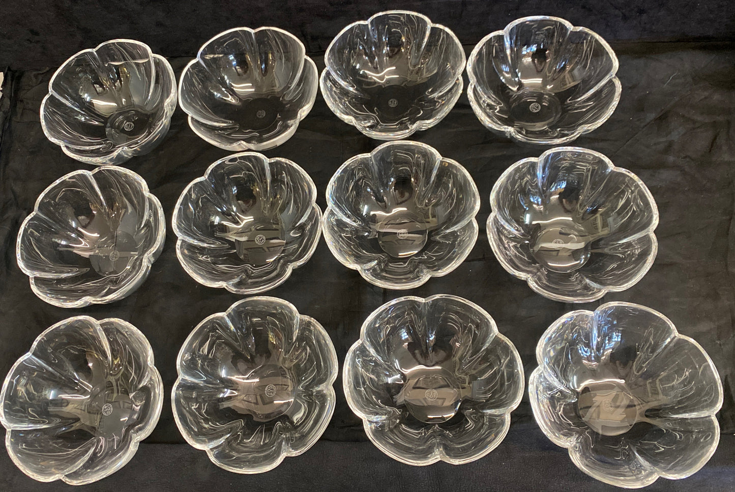 4x Baccarat France Corail Melon Crystal Glass Lobed Cereal Soup Bowls