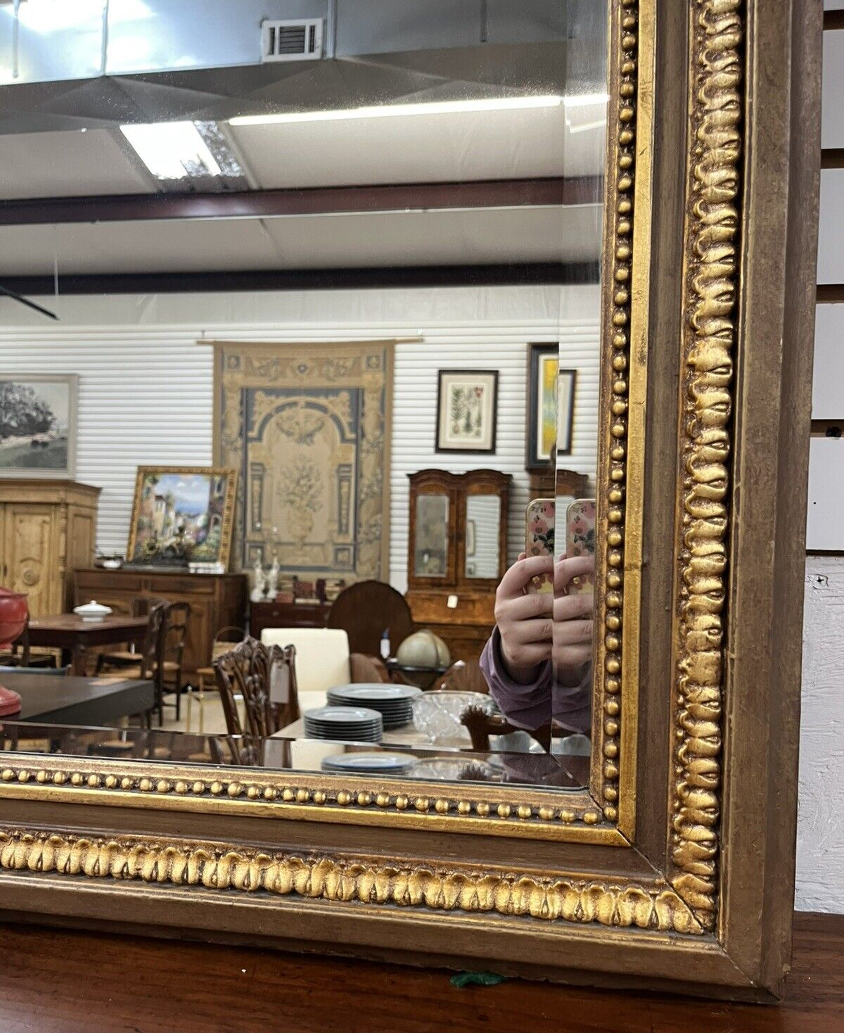 40" x 75" Tall Palladian Gilded Gold  Mirror w/ Bird Motif Crown