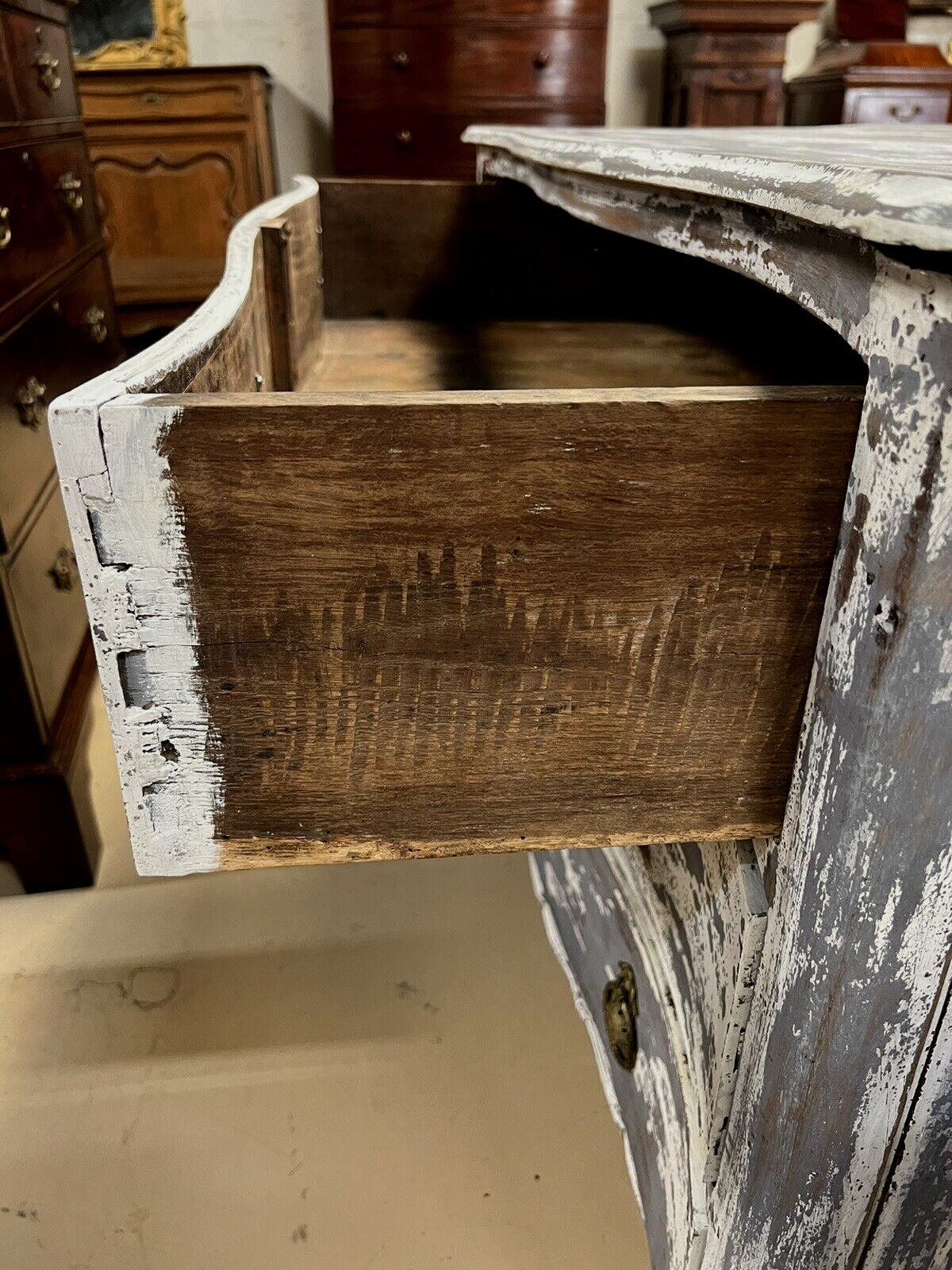 Antique French Painted Louis XV Provincial Serpentine Chest of Drawers Commode