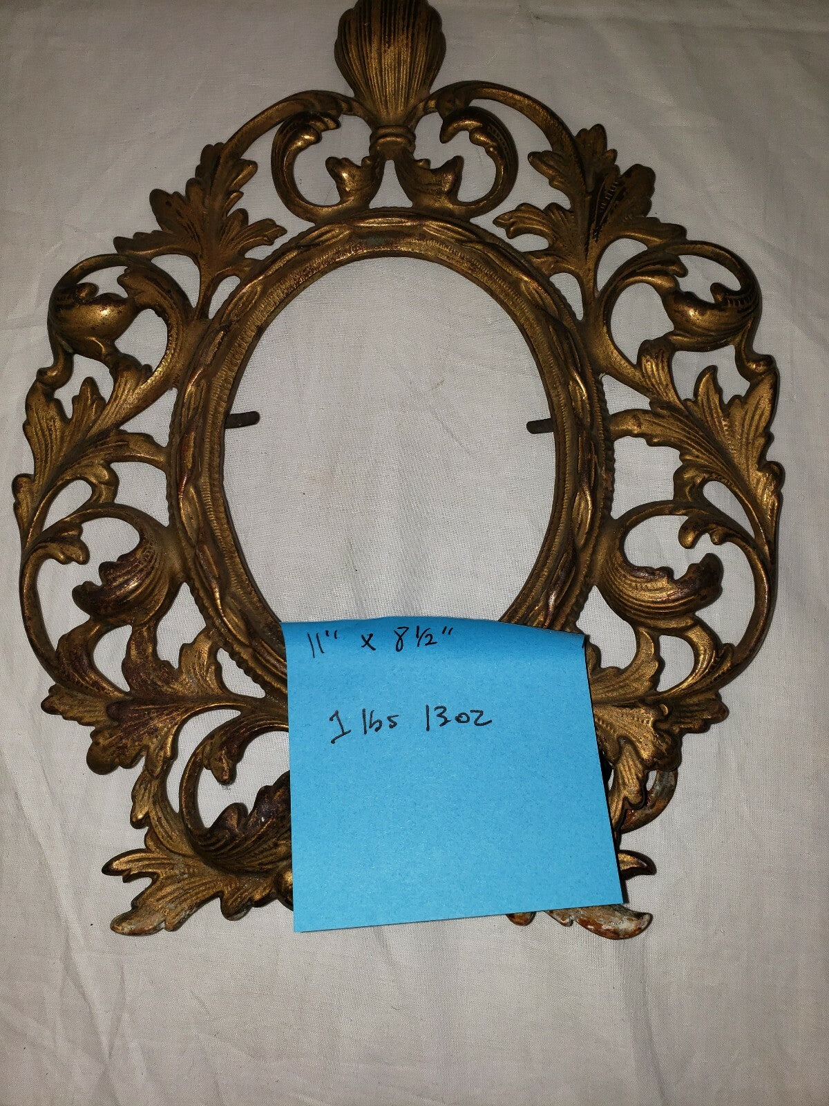 Antique Oval Gilt Cast Iron Tabletop Picture Frame  H 11" x W 8.5"  w Leg Rococo