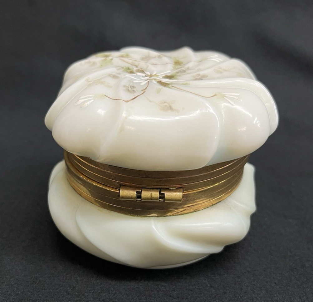 C.F. Monroe Co. Wave Crest Hand Painted Daisies Opal Glass Dresser Box