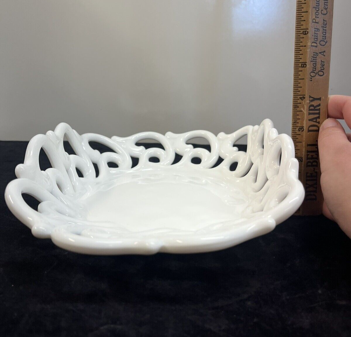 Vintage Fostoria  Monroe Milk Glass Fruit Bowl Open Lace Plate 10 3/4"