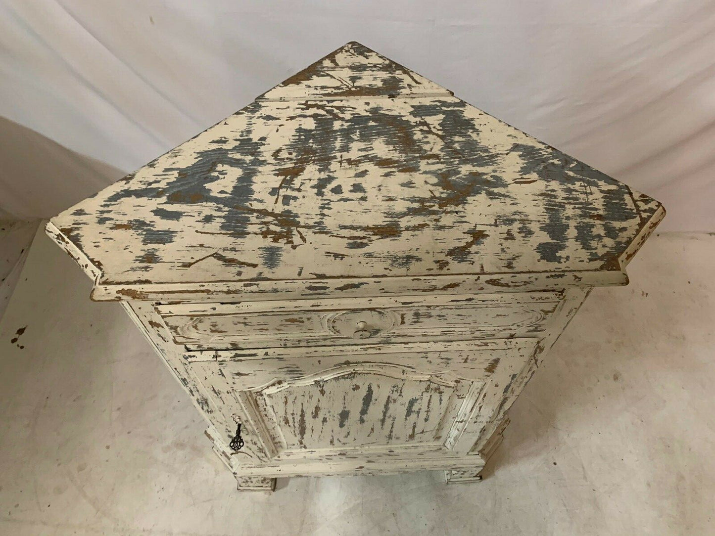 Antique French Provincial Painted Corner Cabinet Distressed Shabby Farmhouse