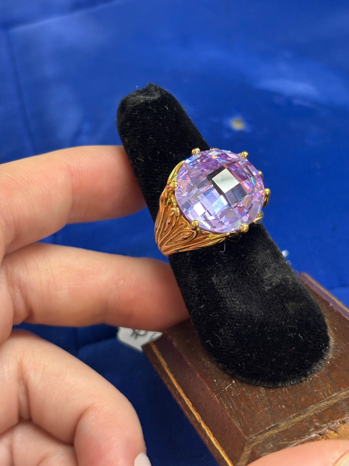 Sterling Silver 925 Gold Vermeil Purple Cushion Cut CZ Ring SZ 7