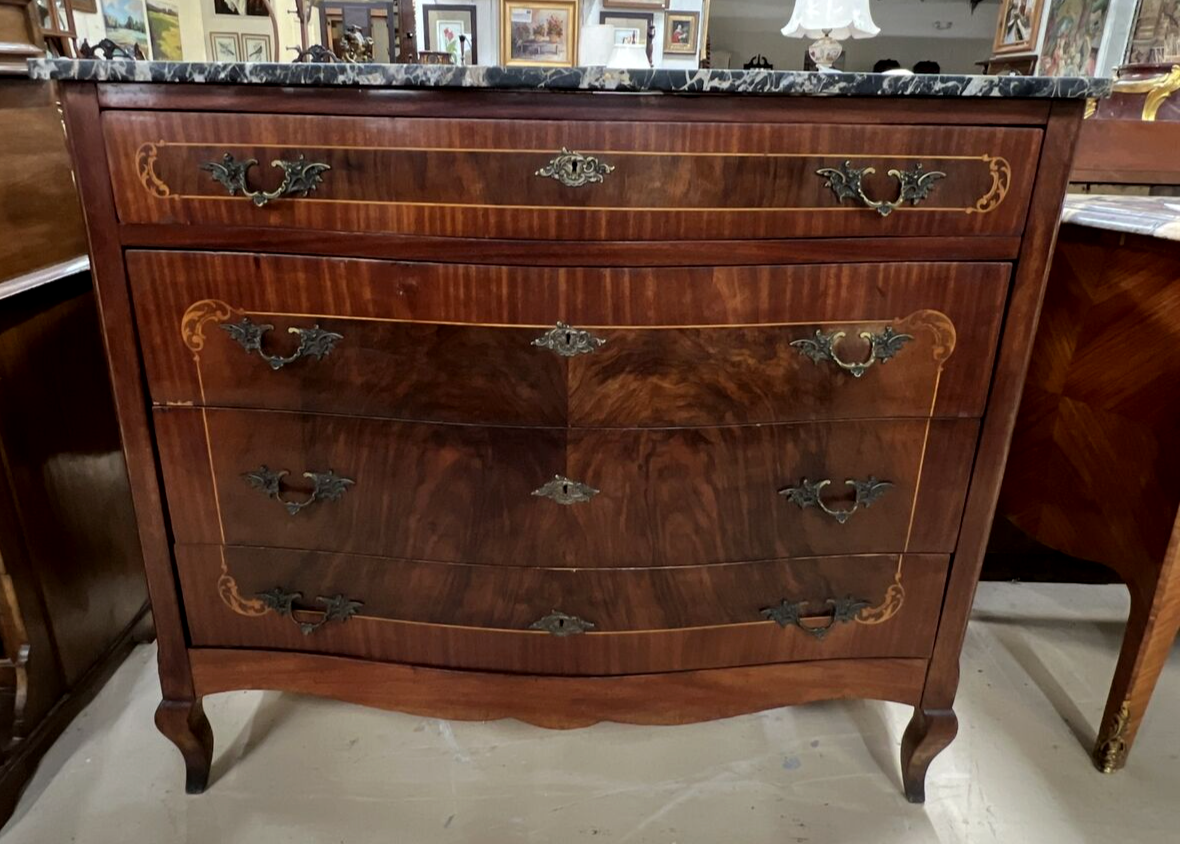 Antique Italian Inlaid Commode Chest of drawers Marble Top