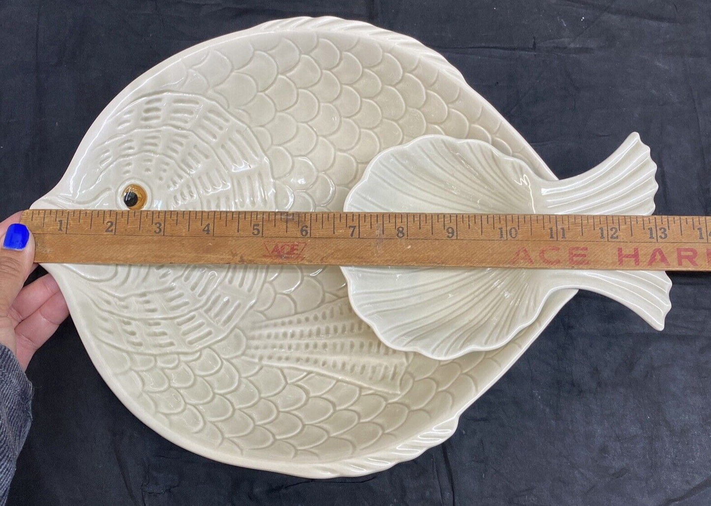 Fitz & Floyd Ivory Colored Fish Chip & Dip Bowl