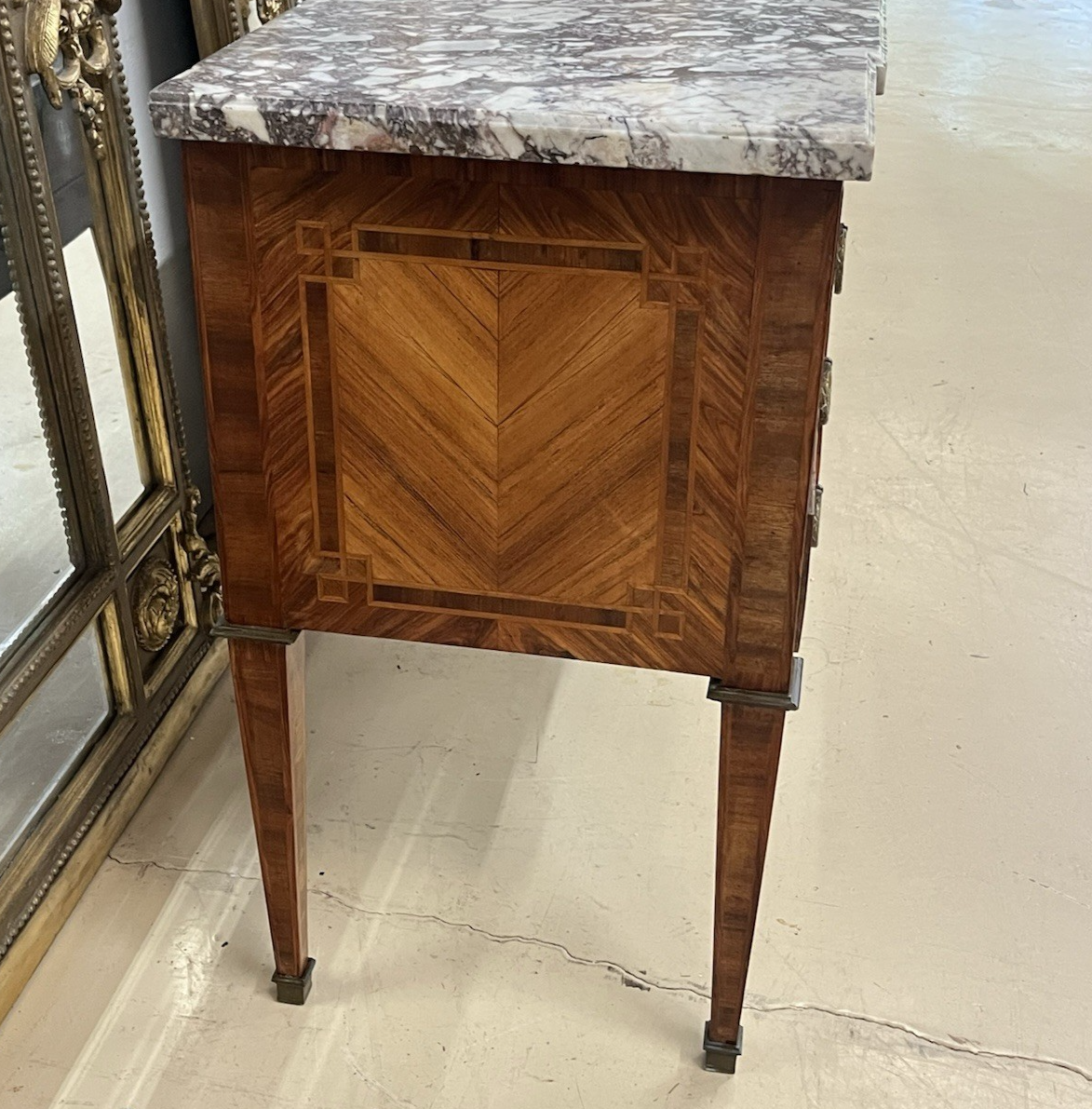 ANTIQUE FRENCH LOUIS XVI MARBLE-TOP INLAID MARQUETRY COMMODE CHEST OF DRAWERS