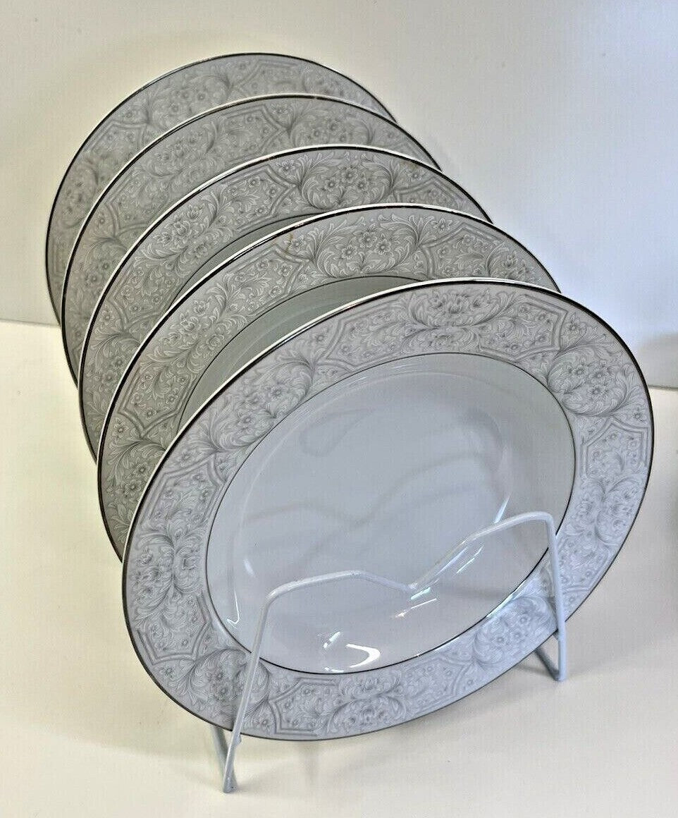 12 Sango Lisbon 3790 Rim Soup Bowls 8 1/2" Made in Japan white & gray floral