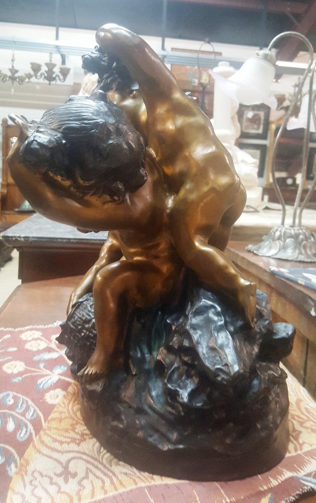 Bronze Tabletop Statue of 3 Children Playing H 18" x W 15" Elegant Centerpiece