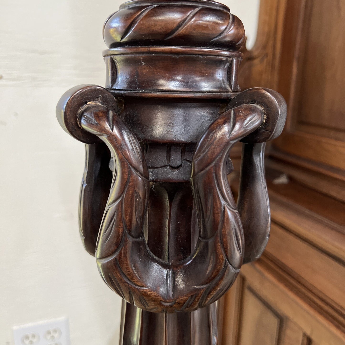 Pair of Classical Carved Mahogany Pedestal Plant Stands H 5 ft Scroll Base