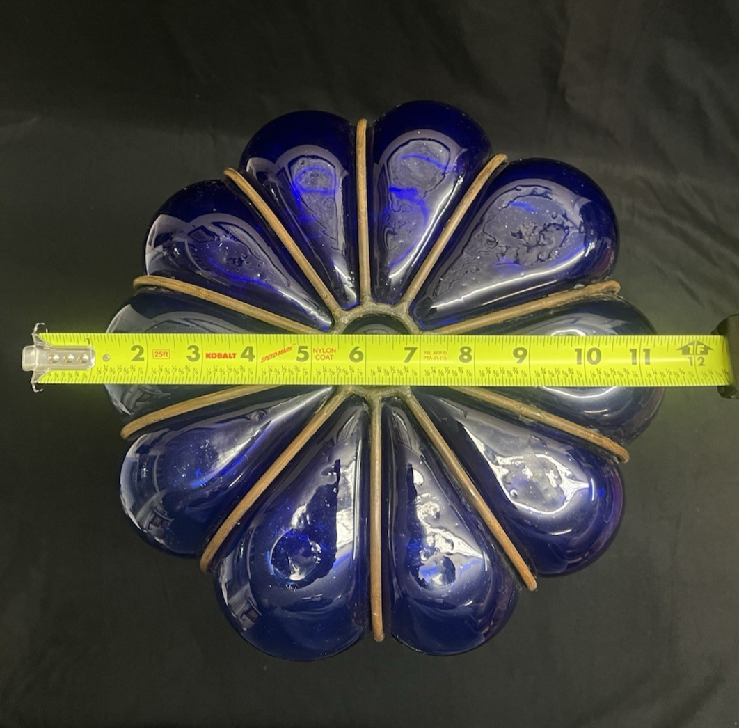 Murano Style Cylindrical Cage Bubble Blown Cobalt Glass Sculptural Ficture 18"